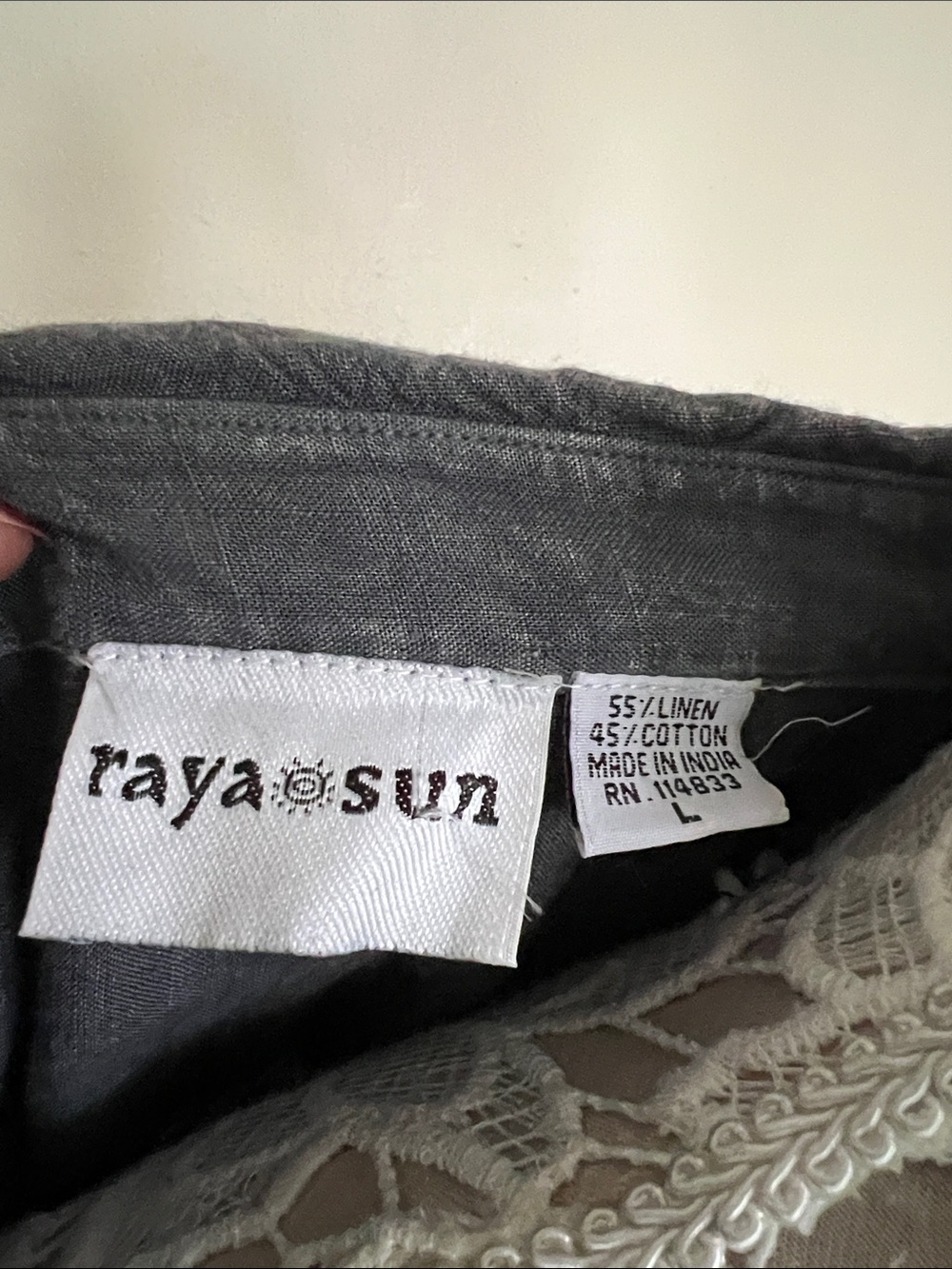 raya sun Gray Linen-Cotton Top with Crochet Detail - Picture 2 of 10